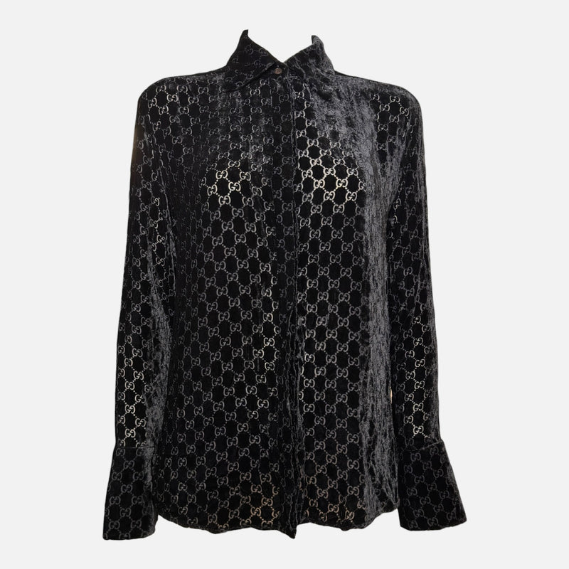 Gucci by Tom Ford F/W 1997 Black GG Velvet Monogram Shirt