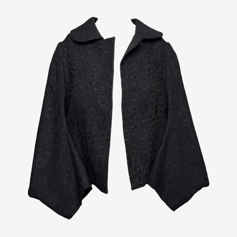 Comme Des Garçons F/W 2004 Black Embossed Floral Bow-Back Cropped Cape Jacket