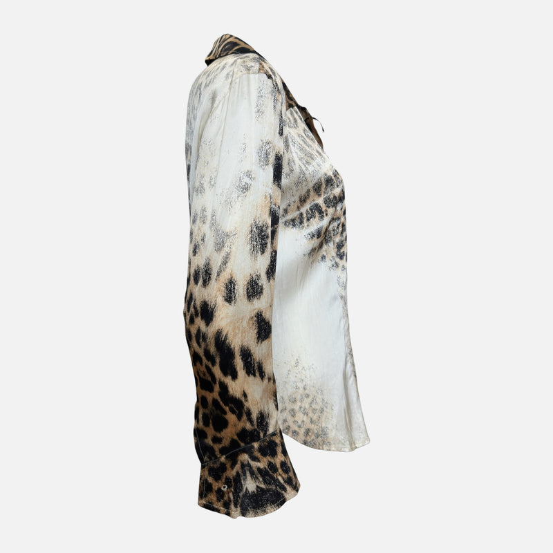 Roberto Cavalli F/W 2001 Ivory And Tan Leopard-Print Lace-Up Shirt