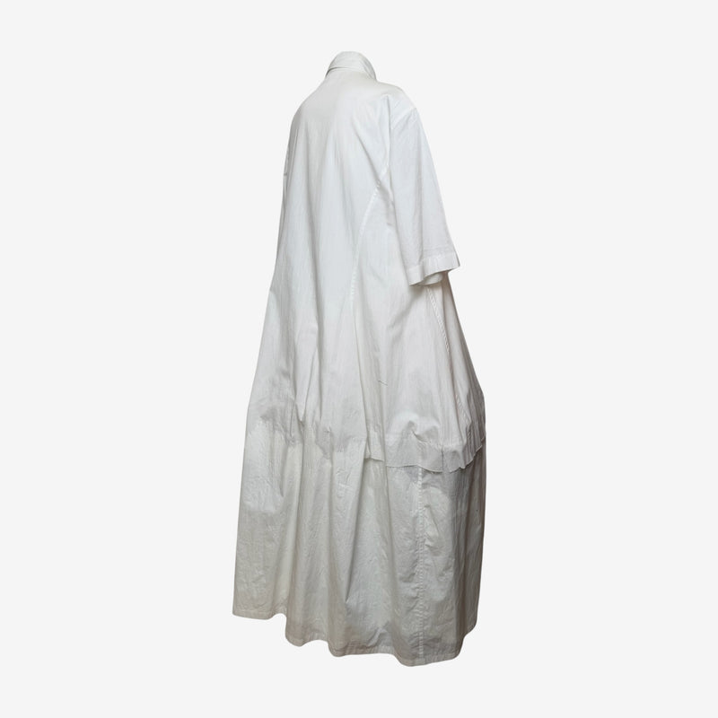 Yohji Yamamoto S/S 2020 White Balloon-Hem Embellished Shirt Dress
