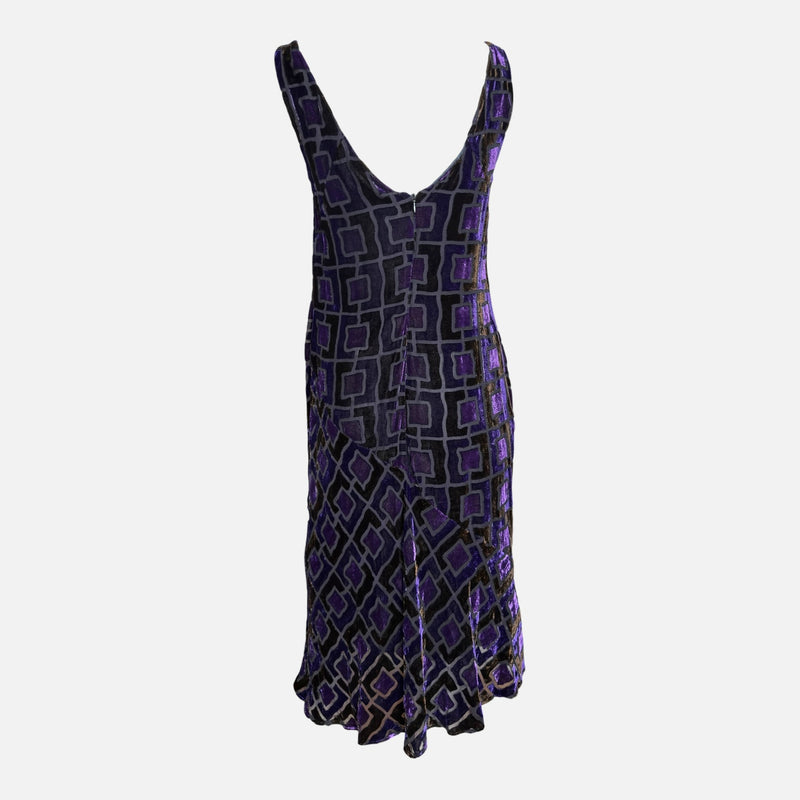 Blumarine F/W 2003 Purple Devoré Velvet Geometric Midi Dress