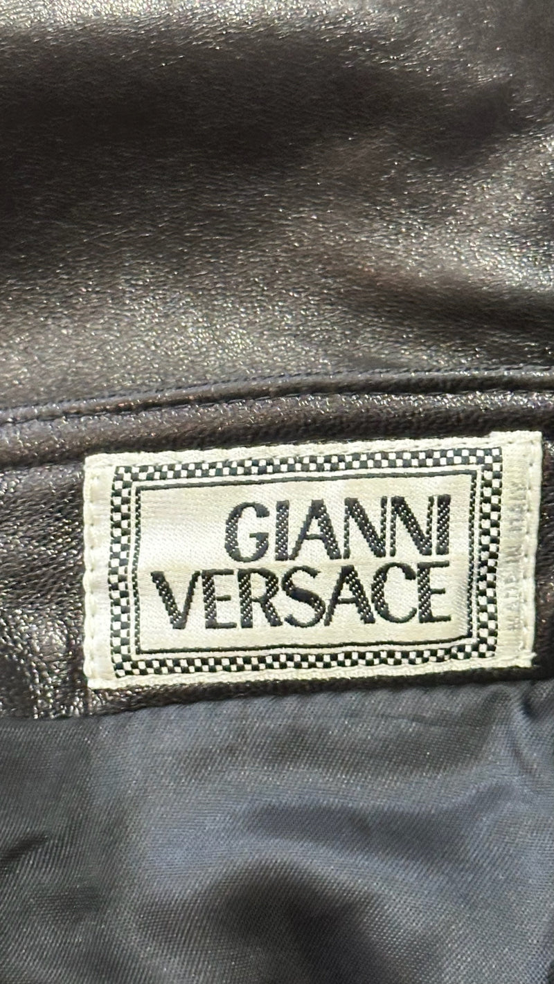 Gianni Versace F/W 1992 Black Leather Medusa-Button Mini Shorts