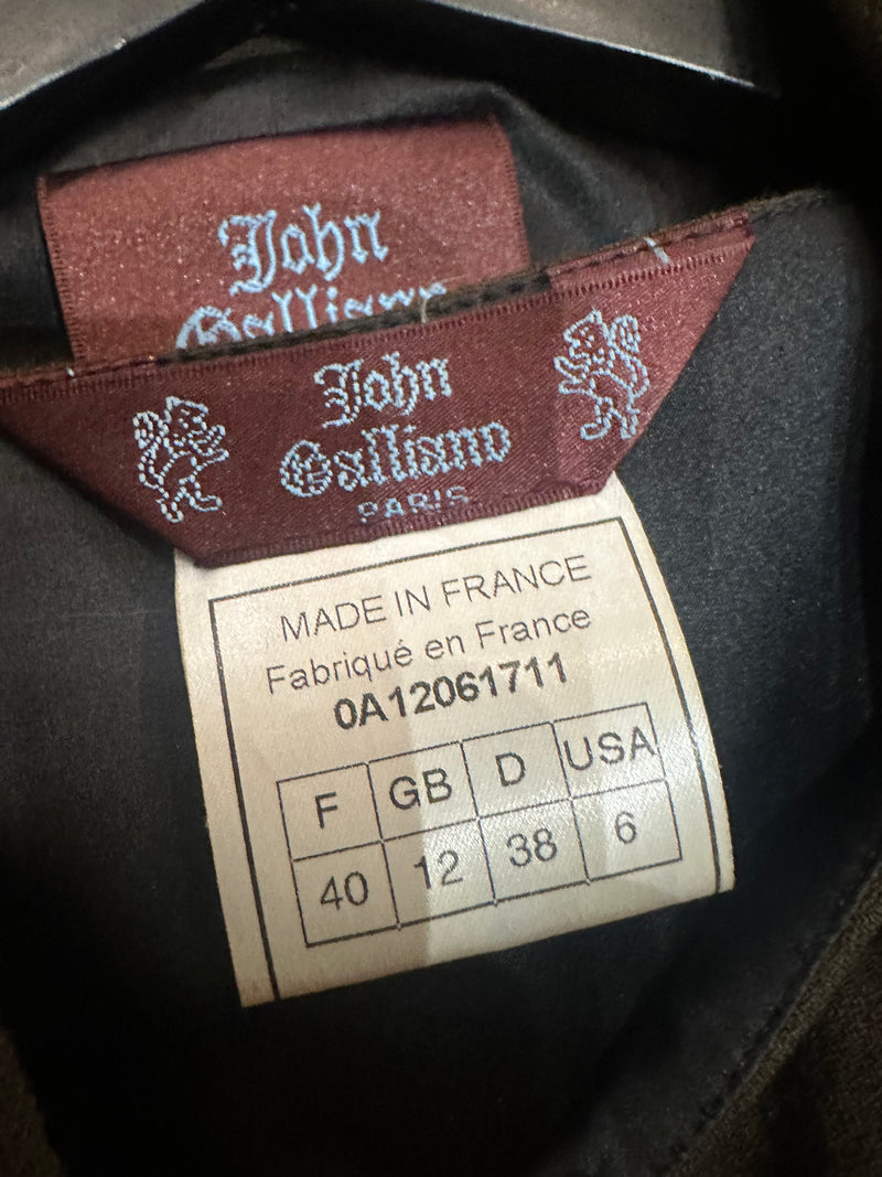 John Galliano F/W 2000 Khaki Brown Floral-Appliqué Double-Breasted Jacket And Shift Dress Ensemble