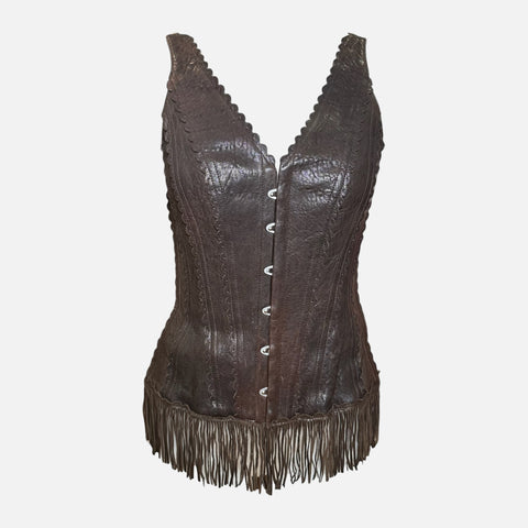 Jean Paul Gaultier F/W 2006 Dark Brown Leather Scalloped Fringed Corset