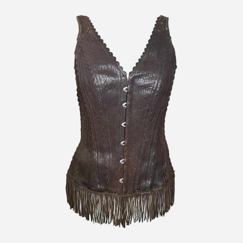 Jean Paul Gaultier F/W 2006 Dark Brown Leather Scalloped Fringed Corset