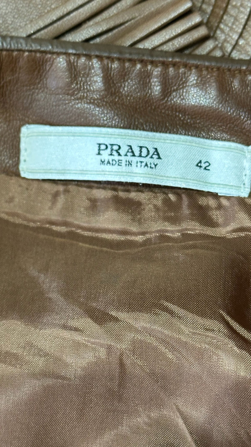 Prada S/S 2007 Tan Leather Tiered Fringe Mini Skirt