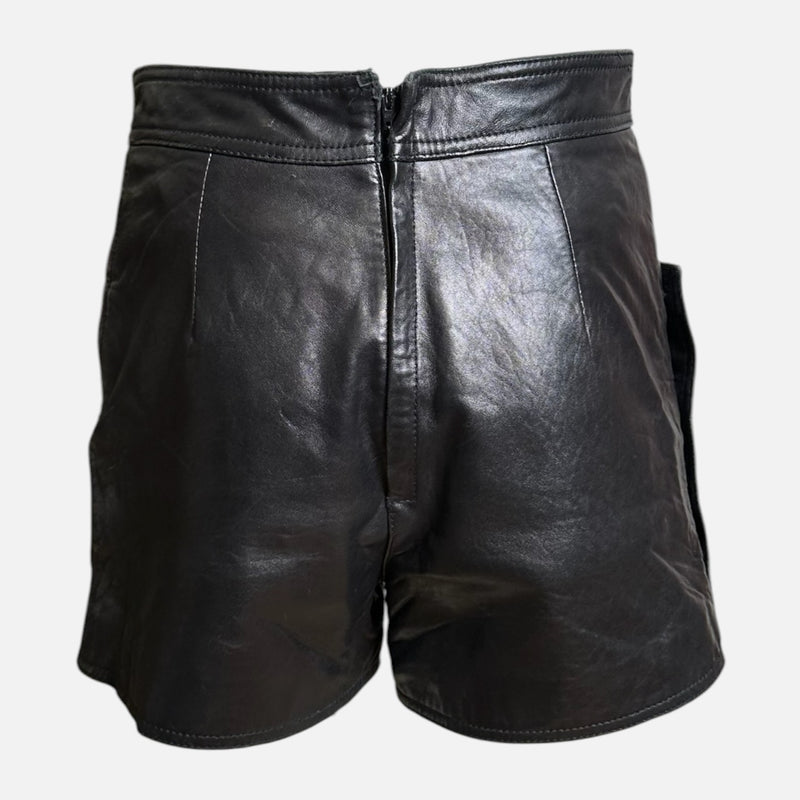 Gianni Versace F/W 1992 Black Leather Medusa-Button Mini Shorts
