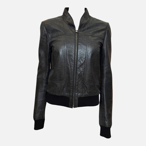 Balenciaga by Nicolas Ghesquière F/W 2006 Black Leather Quilted-Collar Bomber Jacket