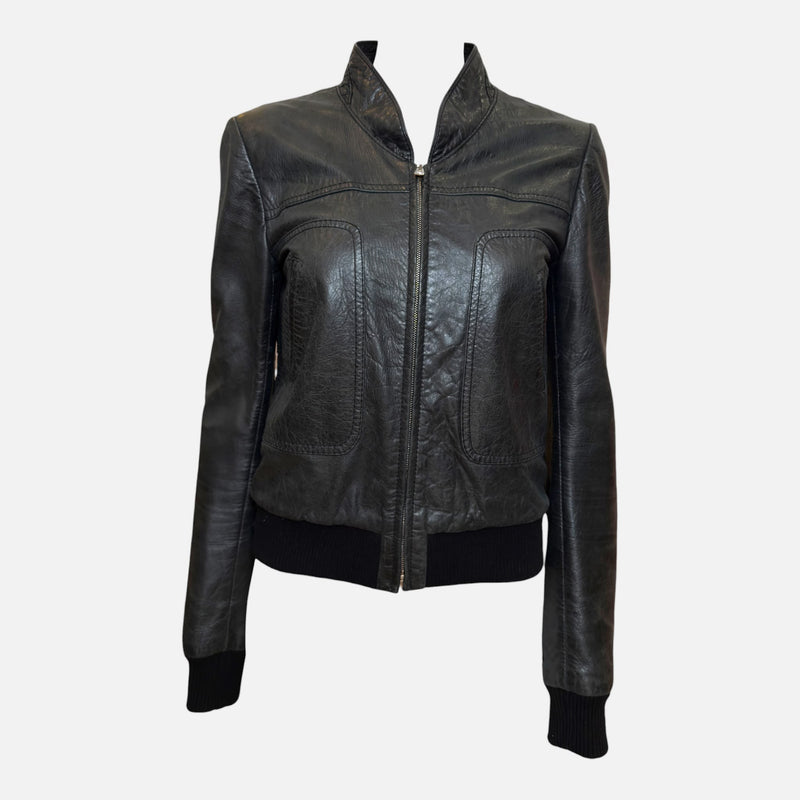 Balenciaga by Nicolas Ghesquière F/W 2006 Black Leather Quilted-Collar Bomber Jacket