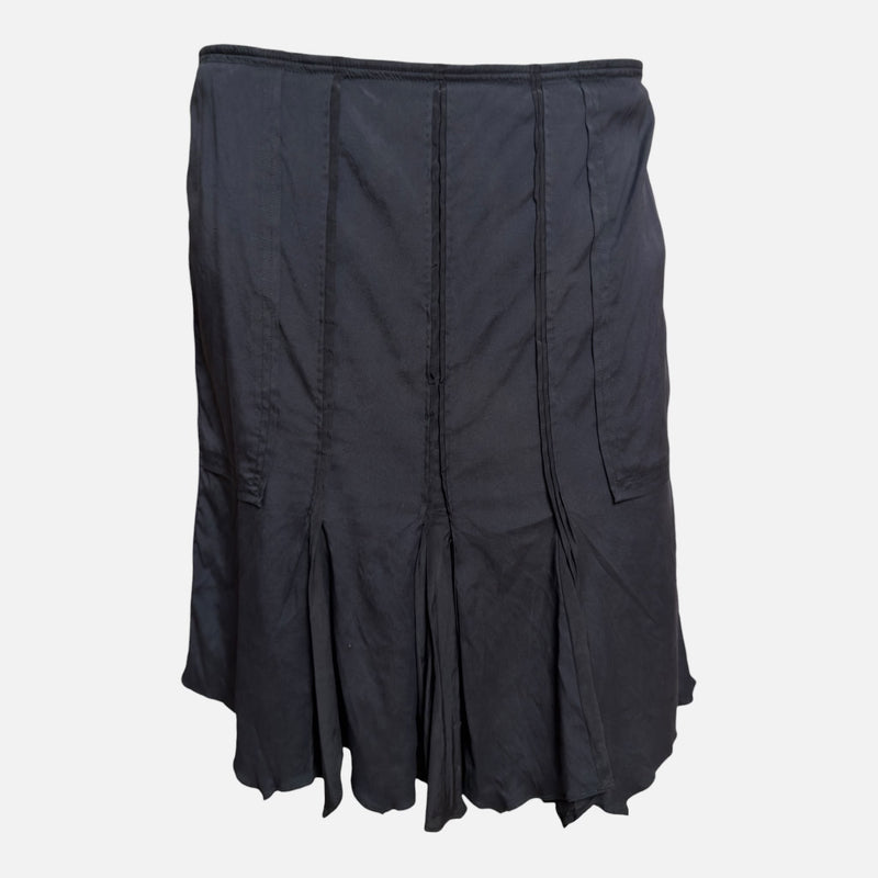 Gucci by Tom Ford S/S 2004 Black Pleated Midi Skirt With Purple Side Stripe