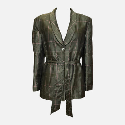 Prada F/W 1997 Olive Iridescent Windowpane-Check Quilted Belted Blazer