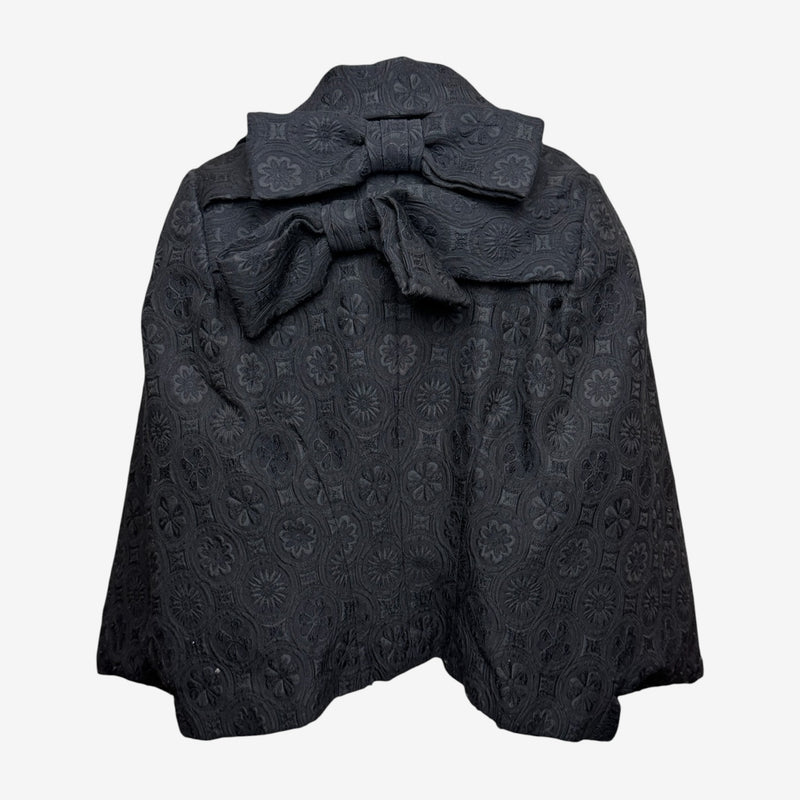Comme Des Garçons F/W 2004 Black Embossed Floral Bow-Back Cropped Cape Jacket