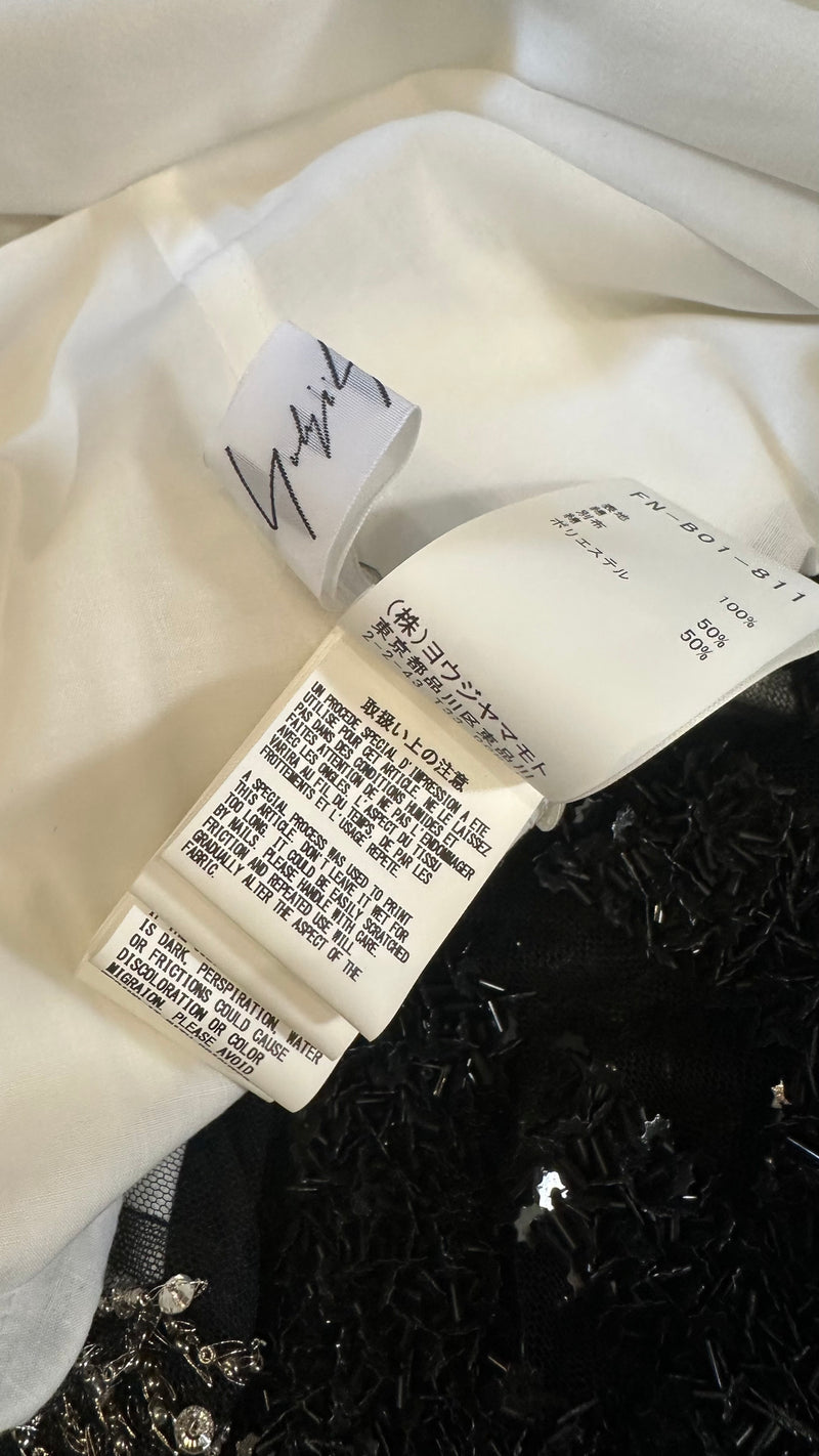 Yohji Yamamoto S/S 2020 White Balloon-Hem Embellished Shirt Dress
