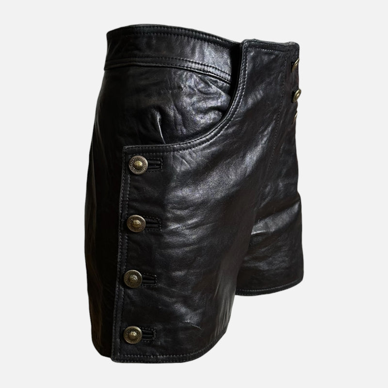 Gianni Versace F/W 1992 Black Leather Medusa-Button Mini Shorts