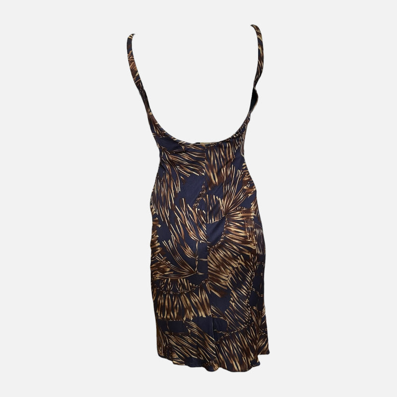 Versace S/S 2006 Navy & Bronze Tropical-Print Body-Con Midi Dress