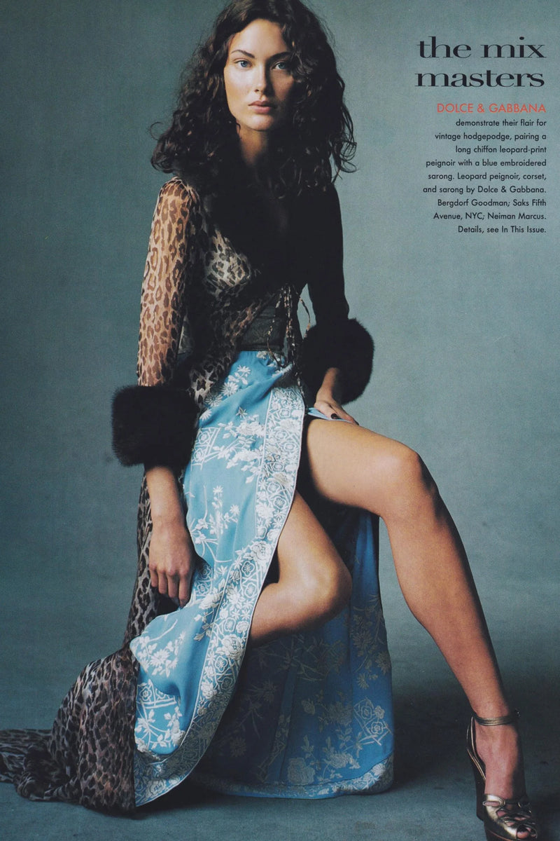 Powder blue silk wrap skirt by Dolce & Gabbana, full length view with botanical embroidery