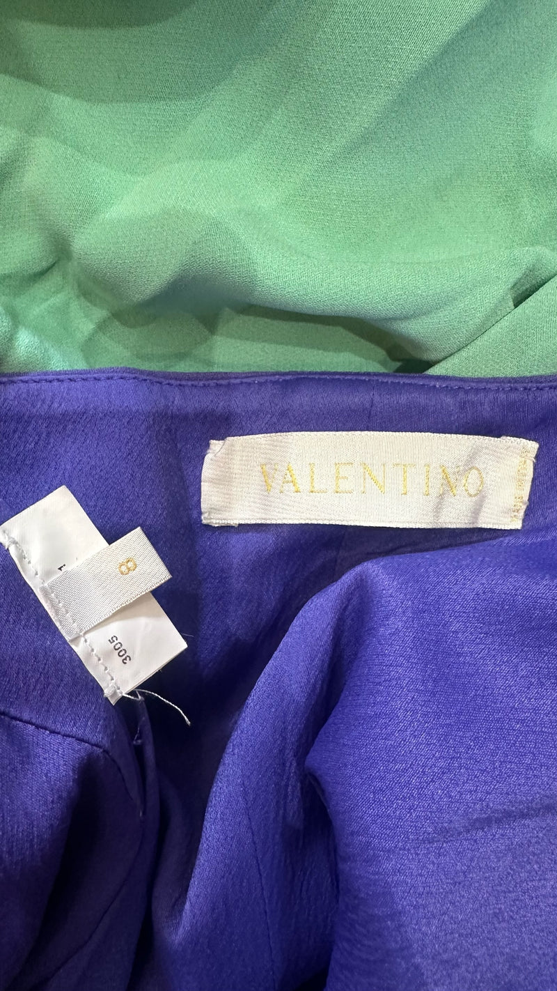 Valentino S/S 2008 Purple And Mint Colour-Block Rhinestone-Trimmed Draped Mini Dress
