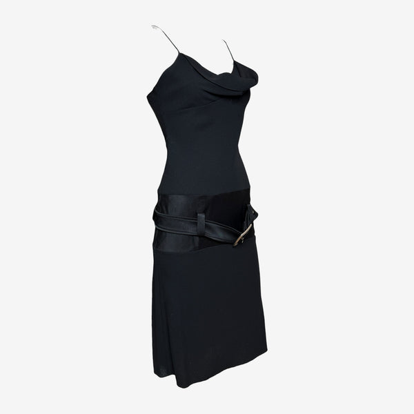 John Galliano F/W 2002 Black Belted Wool Crepe Mini Dress