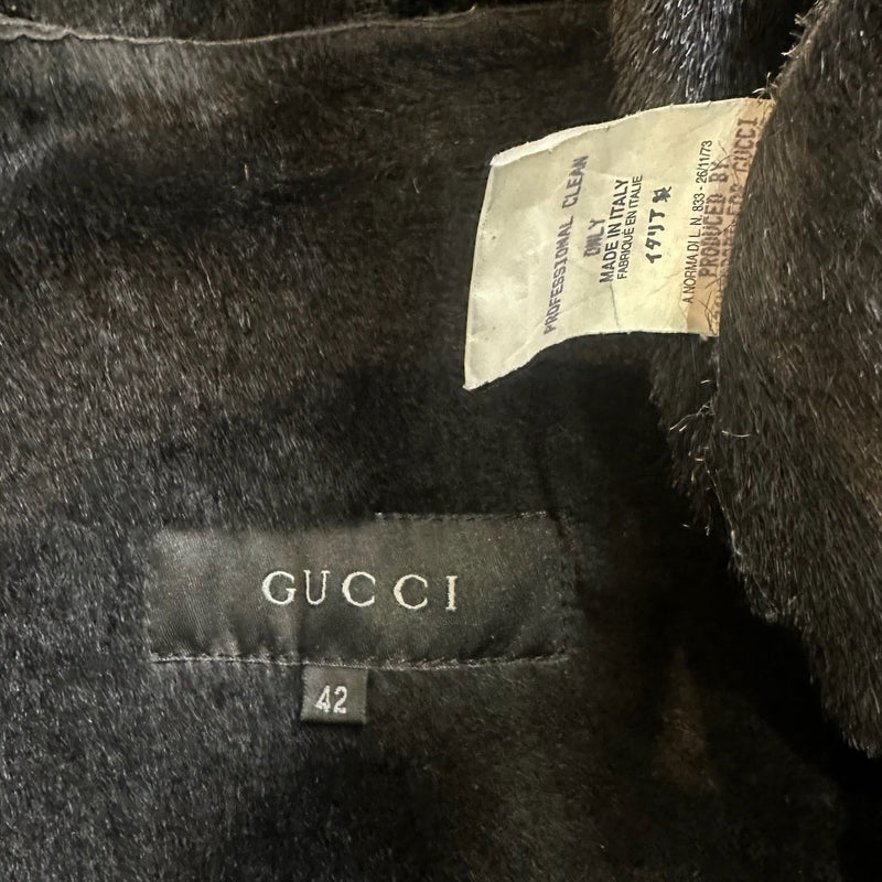 Gucci by Tom Ford F/W 1999 Black Suede Mongolian Fur-Trimmed Shearling Jacket