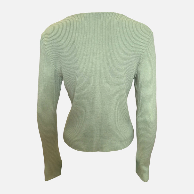 Miu Miu S/S 1998 Sage Green Ribbed-Knit V-Neck Cardigan