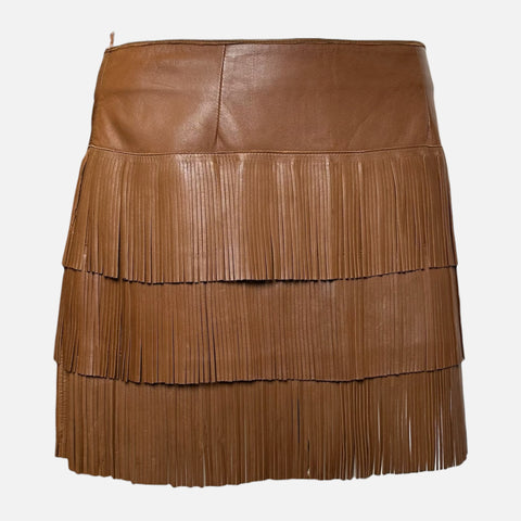 Prada S/S 2007 Tan Leather Tiered Fringe Mini Skirt