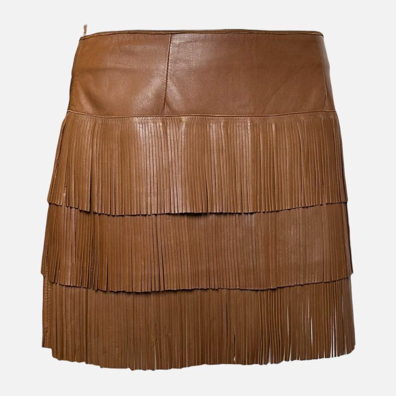 Prada S/S 2007 Tan Leather Tiered Fringe Mini Skirt