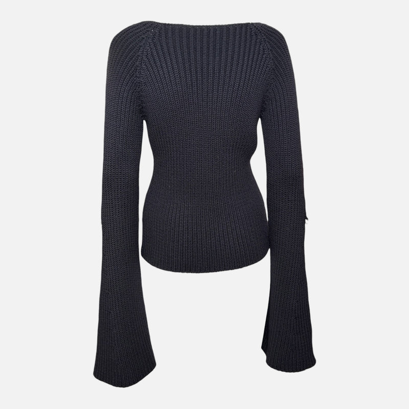 Gucci by Tom Ford F/W 2003 Black Ribbed-Knit One-Shoulder Bell-Sleeve Sweater With Leather Buckle