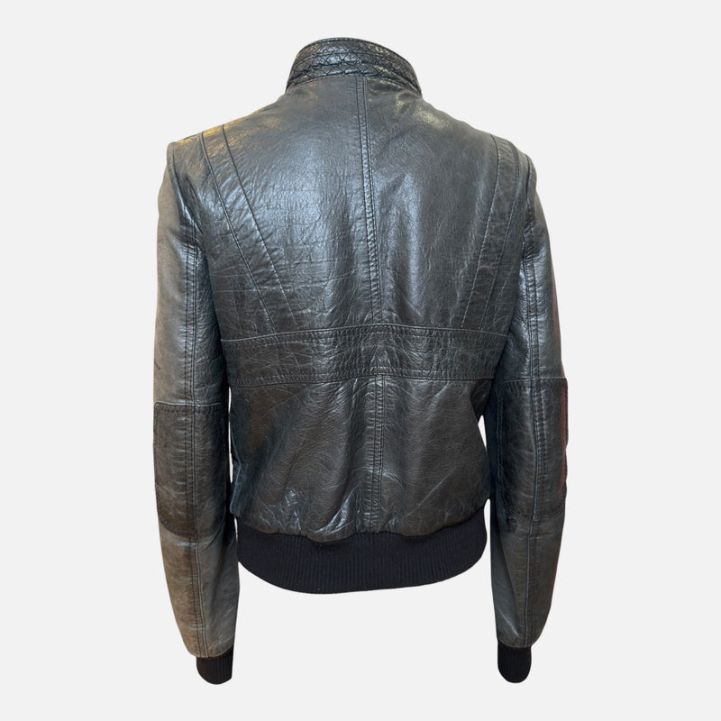 Balenciaga by Nicolas Ghesquière F/W 2006 Black Leather Quilted-Collar Bomber Jacket