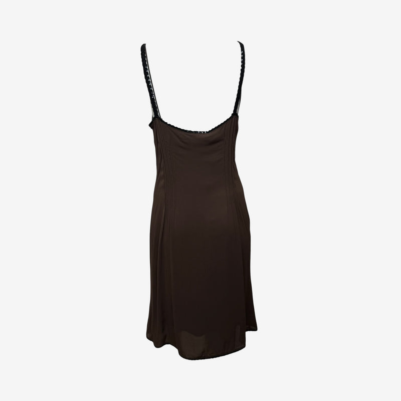 Miu Miu F/W 2000 Brown Pintucked Sequin-Trimmed Slip Dress