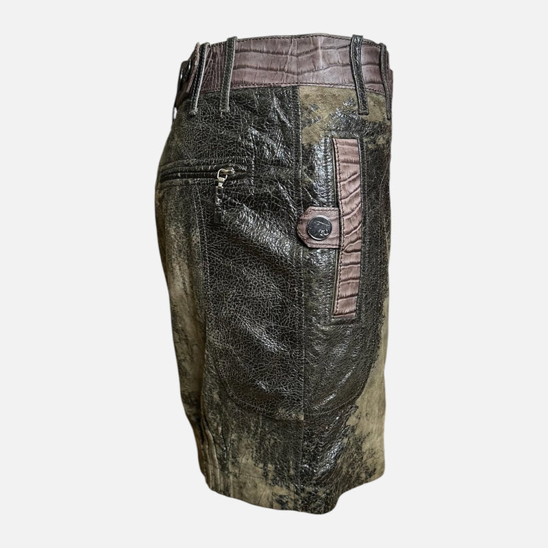 Christian Dior by John Galliano F/W 2006 Khaki Distressed Leather Croc-Embossed Mini Skirt