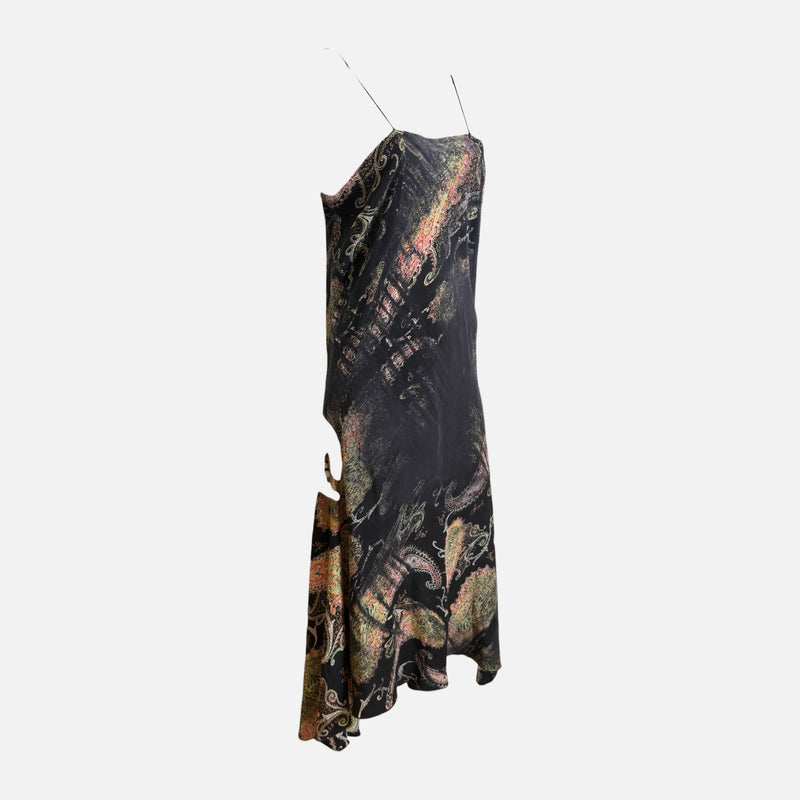 Roberto Cavalli F/W 2002 Black Paisley-Print Bias-Cut Slip Maxi Dress