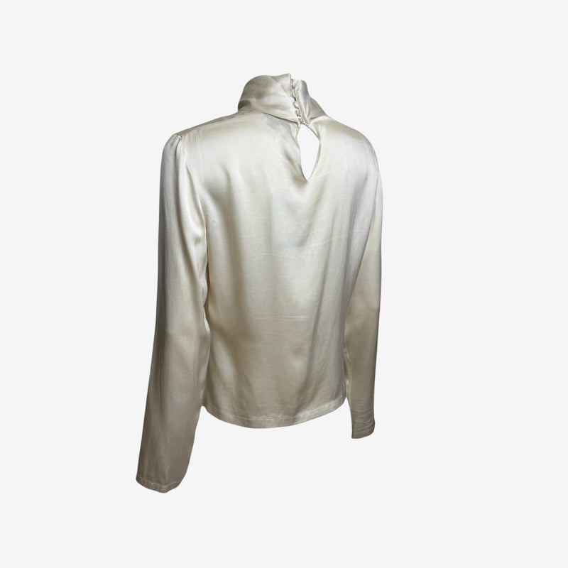 Yves Saint Laurent by Tom Ford Silk High Necked Top 2000s Satin Turtleneck Blouse