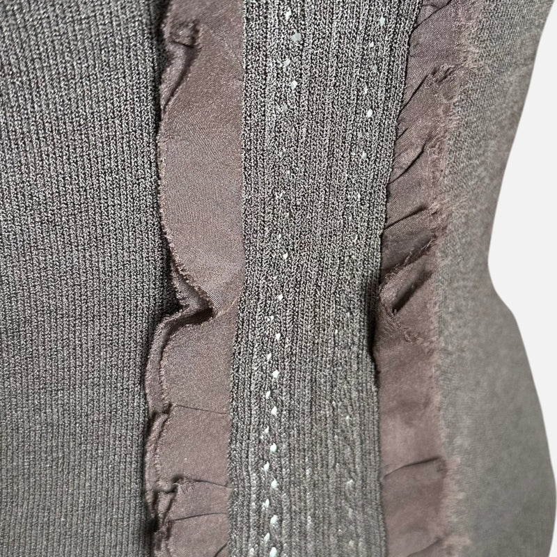 Valentino S/S 2003 Brown Knit Ruffle-Trim Crystal-Embellished Top