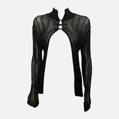 Christian Dior by John Galliano S/S 1999 Black Sheer Open-Front Cable-Knit Jacket