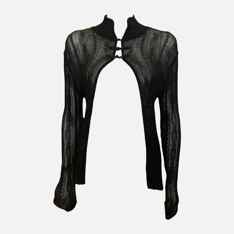 Christian Dior by John Galliano S/S 1999 Black Sheer Open-Front Cable-Knit Jacket
