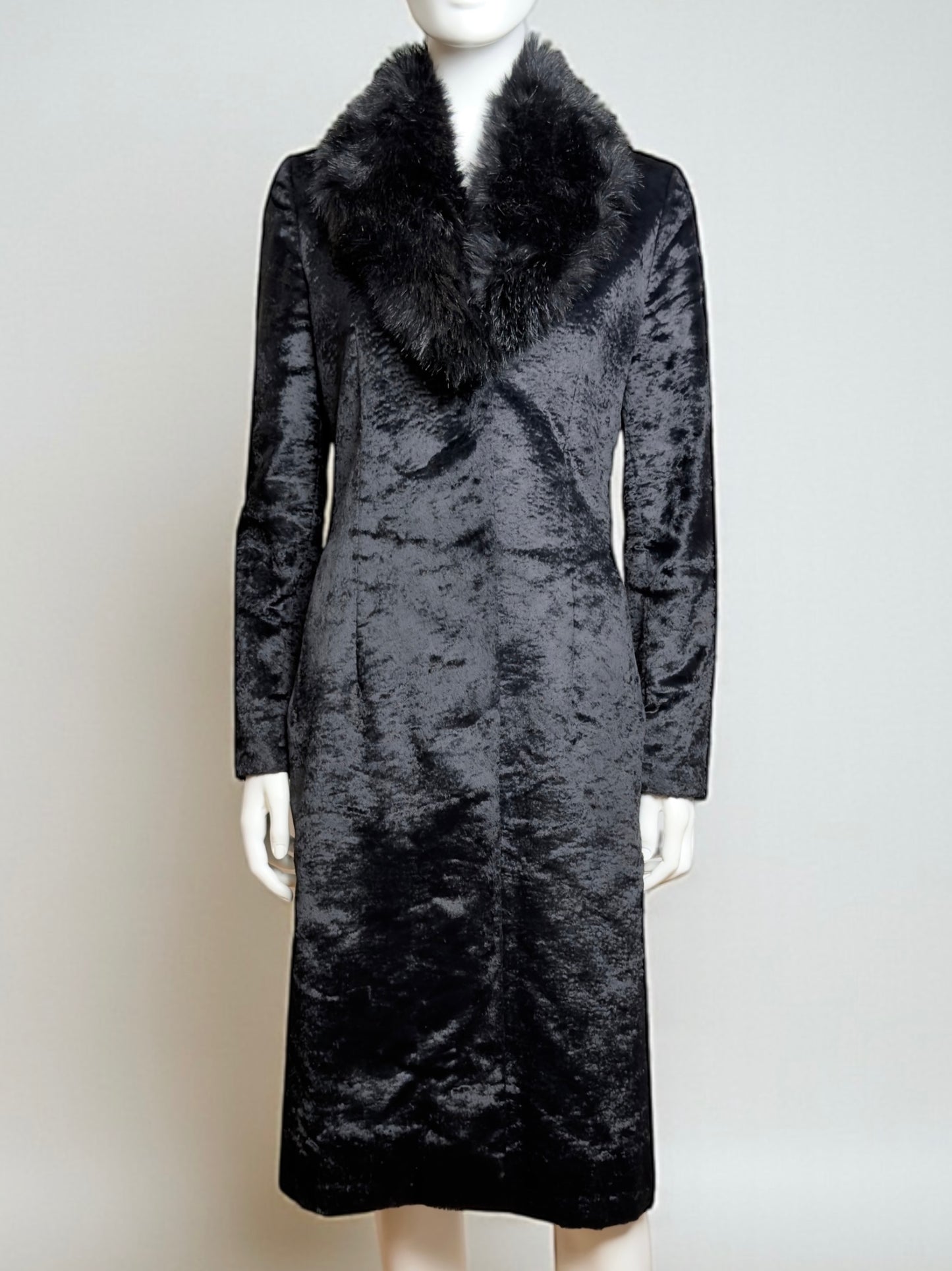 Miu Miu FW2000 Faux Fur Black Coat with Detachable Collar