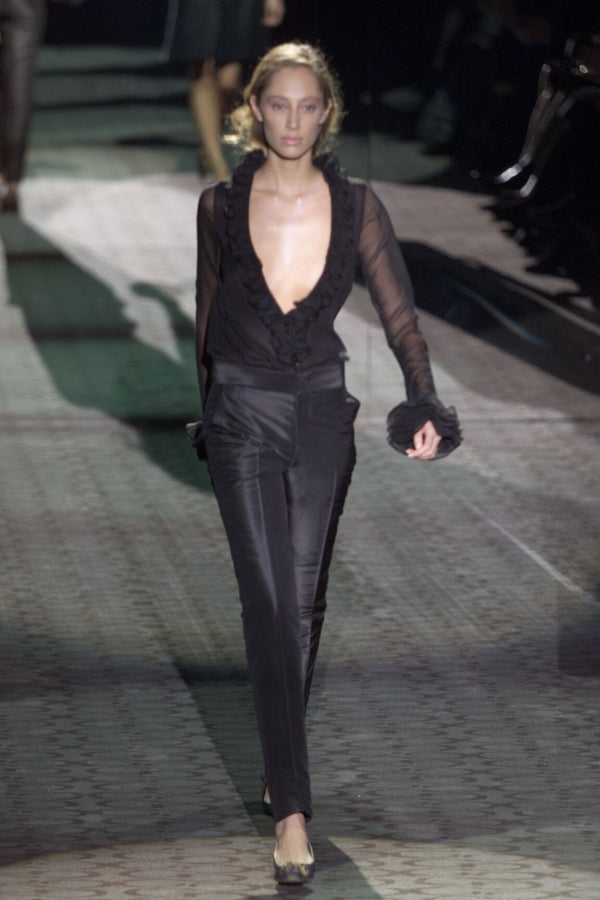 Gucci by Tom Ford F/W 2000 Gold Lurex Ruffled Long-Sleeve Blouse