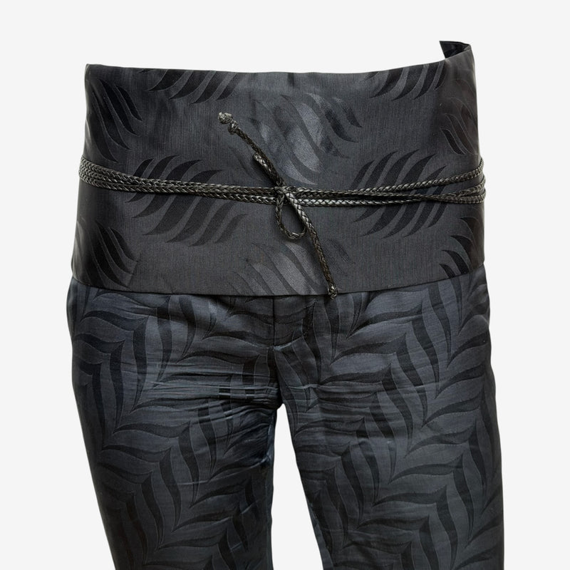 Gucci by Tom Ford F/W 2002 Black Jacquard Leaf-Print Obi-Belt Flare Trousers