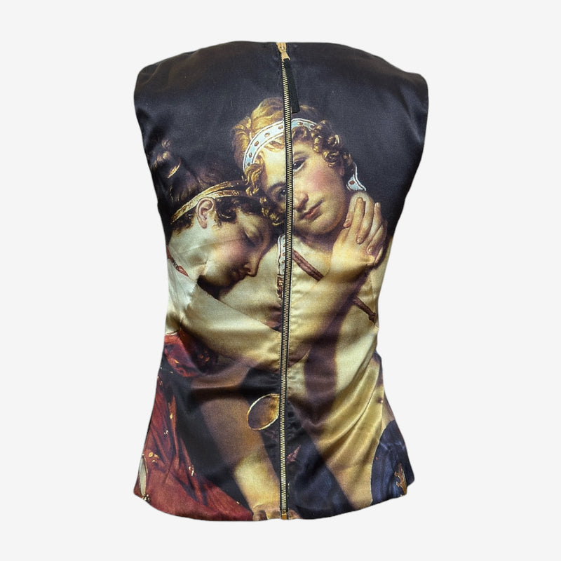 Dolce & Gabbana Renaissance print sleeveless top, crew neckline with black contrast framing