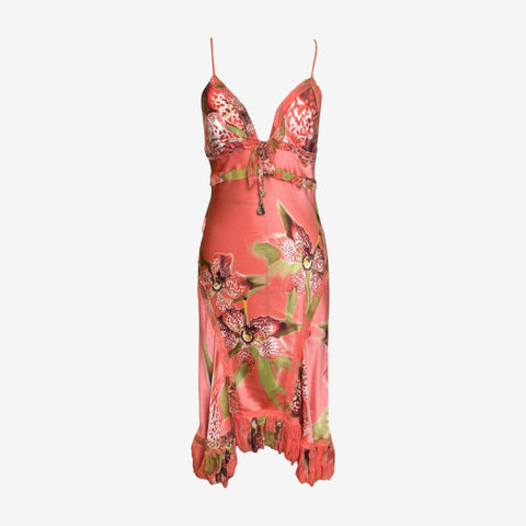 Roberto Cavalli F/W 2004 Silk Orchid Print Slip Dress