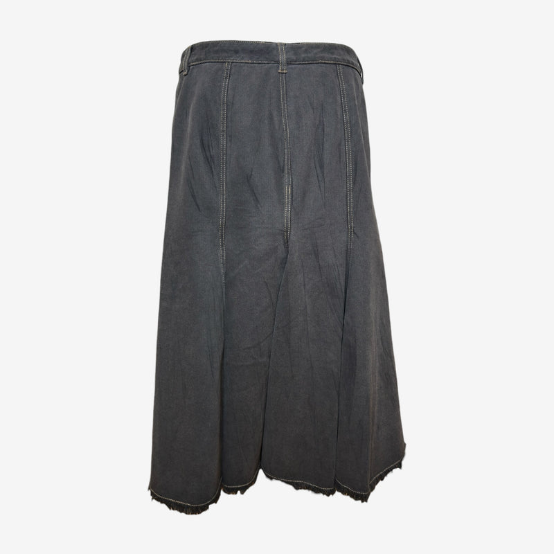 Alexander McQueen F/W 2004 denim maxi skirt, back view with asymmetrical panels