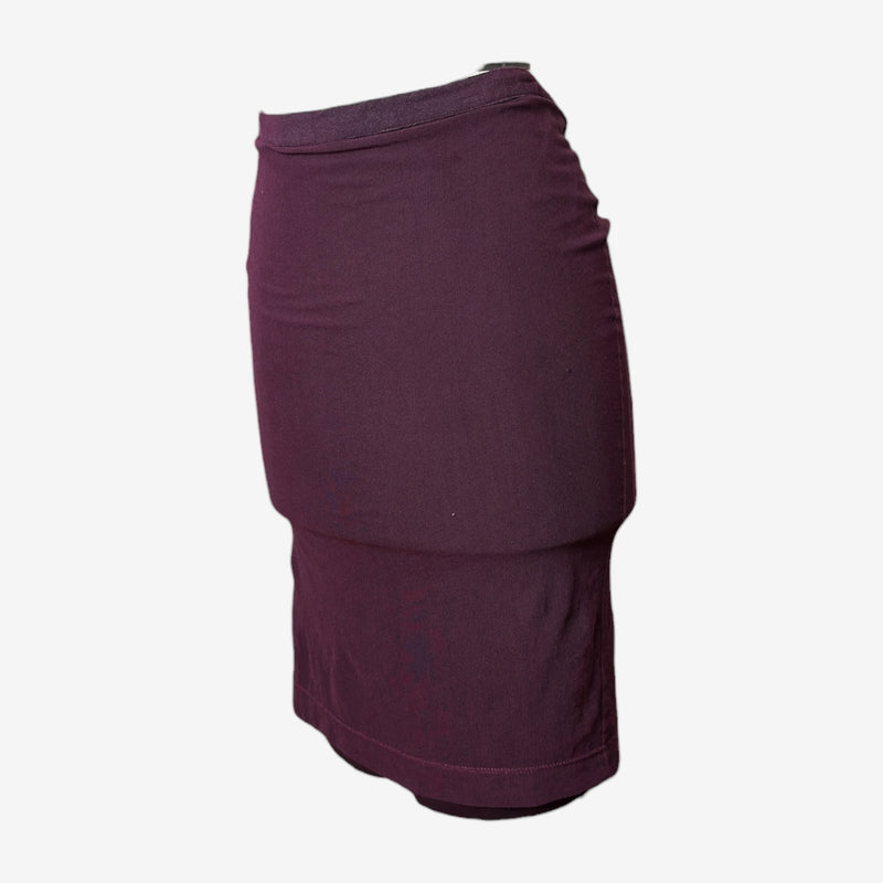 Burgundy mesh midi skirt by Dolce & Gabbana, back view with center zipper closure