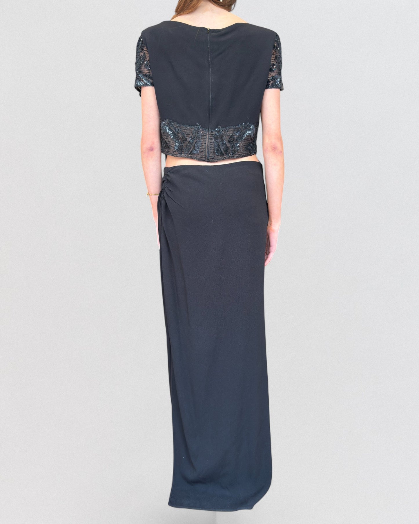 Valentino Fall 1996 Beaded Black Long Skirt and Top Ensemble