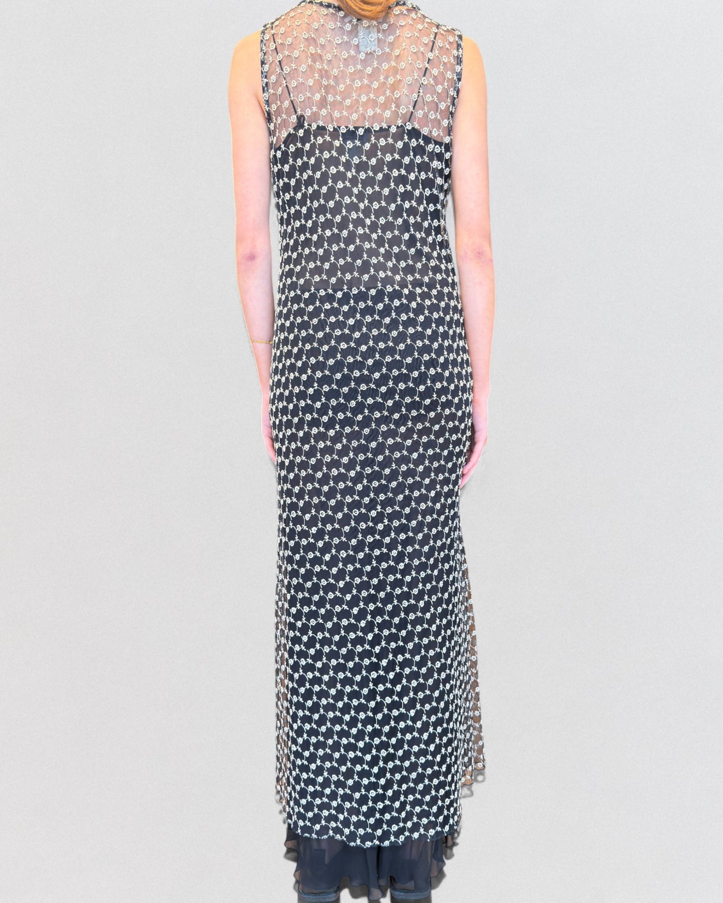 Blumarine Spring 1997 Rose Embroidered Mesh Dress