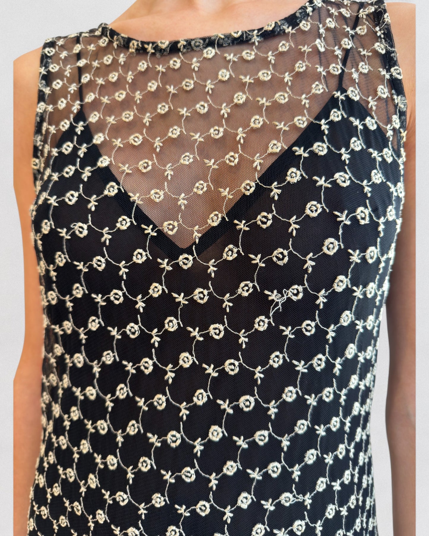 Blumarine Spring 1997 Rose Embroidered Mesh Dress