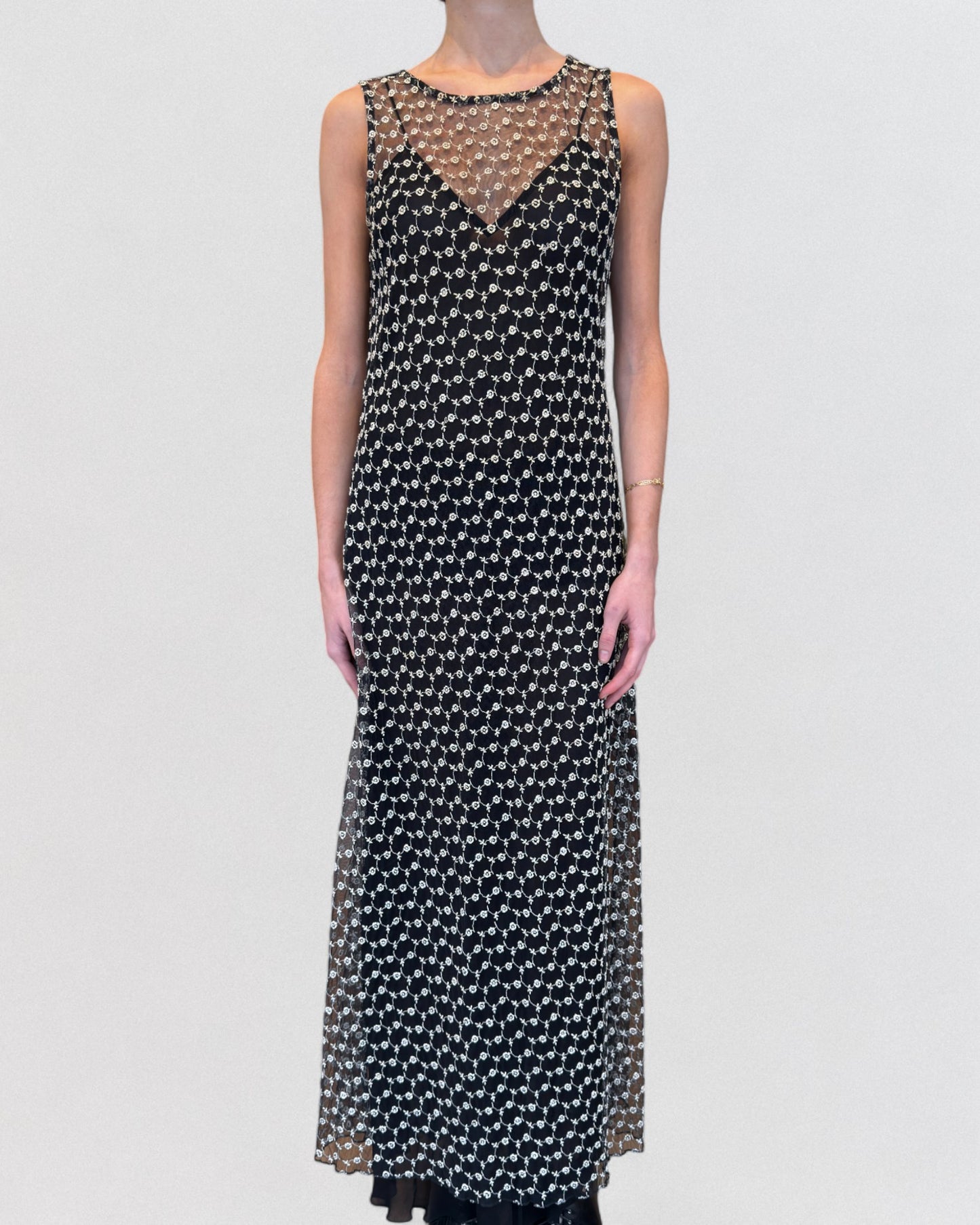 Blumarine Spring 1997 Rose Embroidered Mesh Dress