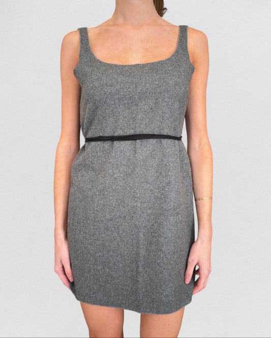 Miu Miu Fall 1997 Grey Flannel Mini Belted Dress