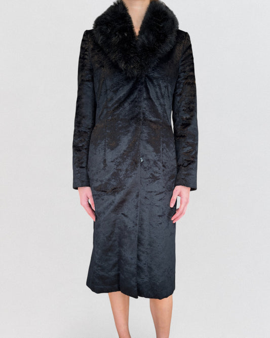 Miu Miu FW2000 Faux Fur Black Coat with Detachable Collar