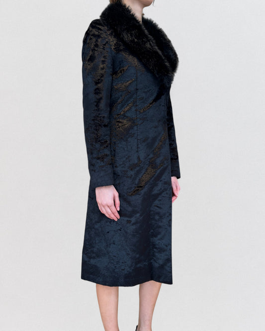 Miu Miu FW2000 Faux Fur Black Coat with Detachable Collar