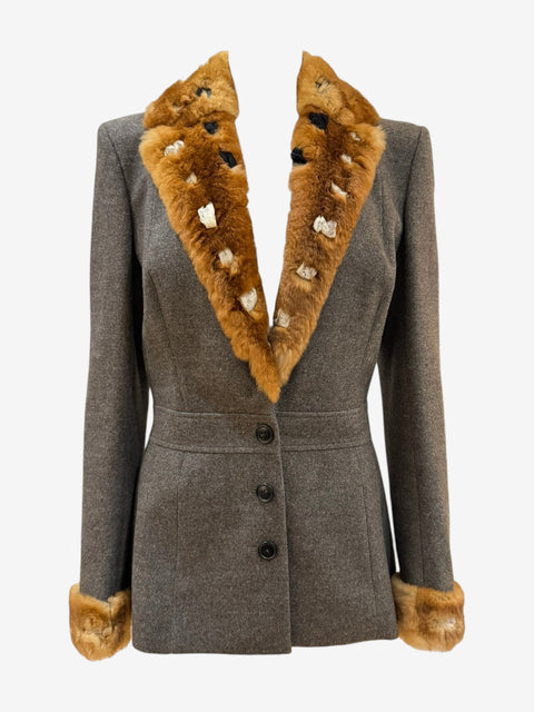 John Galliano F/W 2001 Wool Blazer with Embellished Fur Collar & Cuffs